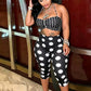 Chic Hottie Polka Dot Print 3-Piece Set Women Elasticity Headband+Halter Folds Vest+Simple Short Fashion Sexy Streetwear