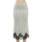 White Polka Dot Midi Skirt with Black Lace Trim Hem Elegant Woman Clothing Fishtail Skirts