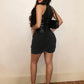 Off Shoulder Faux Leather Patchwork Mini Dress Woman Zip Turtleneck Skinny Folds Wrap Hip Street Wild Style Mini Bodycon