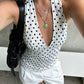 Polka Dot Print Vest Women Y2K Lace-Up Backless Halter v-Neck Skinny Summer Trend Daily  Street Basic Chic Tank Tops