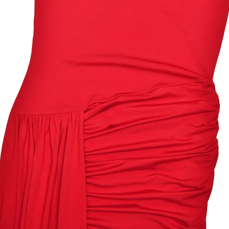 Asymmetrical Ruched Backless Long Dresses Red White Yellow Elegant Evening Party Dress Woman Birthday Outfits