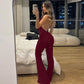 Deep V Neck Backless Flared Jumpsuit Fall 2025 Fashion Woman One Piece Black Jumpsuits Sexy Club Outfits