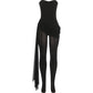 Coquette Jumpsuit Women Strapless Irregular Mesh Patchwork Ruched Bandage Ribbon Sexy Hottie Stretch Skinny Clubwear