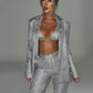 Sparkle Sexy Pants Sets Women Autumn Winter New Glitter Long Sleeve Blazer Bra And Trousers Femme Shiny Three Piece Set