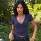 Retro Polka Dot V Neck Crossover Top Short Sleeve Tshirt Woman Clothes Summer 2026