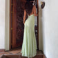 Green Mesh Flowy Elegant Dress Deep V Neck Backless Long Dresses for Woman Party Sexy Outfits