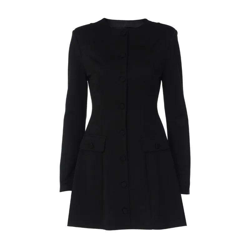 Button Up Long Sleeve Mini Dress Black Elegant Office Ladies Clothes Women's Casual Dresses Spring 2026
