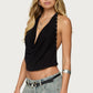 Solid Women's Elegant Cowl Neck Halter Crop Top Backless Tie Up Studded Sleeveless Sexy Y2K Blouse for Party Clubwear