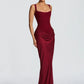 Elegant Backless Sexy Maxi Dress Women Gown Fashion Square Collar Sleeveless Skinny Ruched Club Party Long Dresses