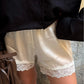 Chic White Satin Lace Shorts For Woman Casual Elastic Waist Shorts Summer Elegant High Waist Short Pants Lady Streetwear