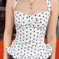 Polka Dot Print Top Women Halter Low-Neck Bandage Ruffles Backless Sleeveless Skinny Summer Trend Street Basic Vest