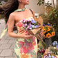 Flower Print 2 Piece Set Women Elastic Strapless Dress+Ribbon Scarf Vacation Party Elegant Fashion Stretch Vestidos