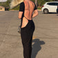 Sexy Backless Long Dress Woman Summer Trend o-Neck Short Sleeve Side Hollow Design Vacation Elegant Style Design