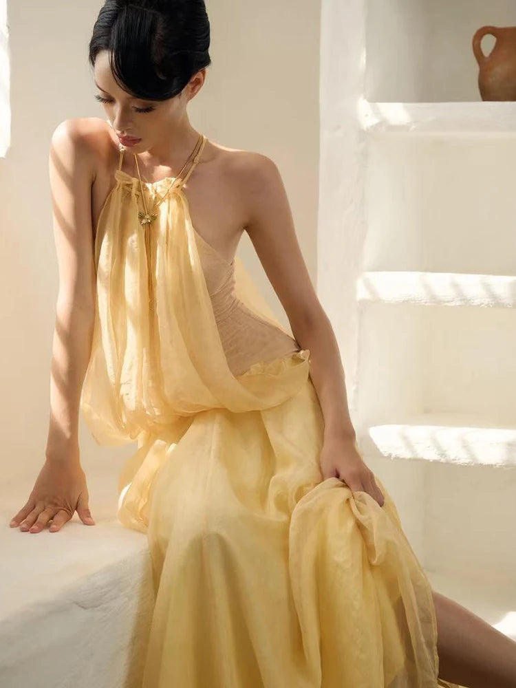 Irregular Hem Elegant 2026 Summer Fashion Draped Dress Women Sleeveless Mesh Chic Birthday Party Gown Vacation Vestidos
