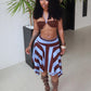 Sexy Fashion 2 Piece Set Woman Halter Long Rope+Skinny Tube Tops+Stripe Patchwork Mid Skirts Beach Party Style Suits