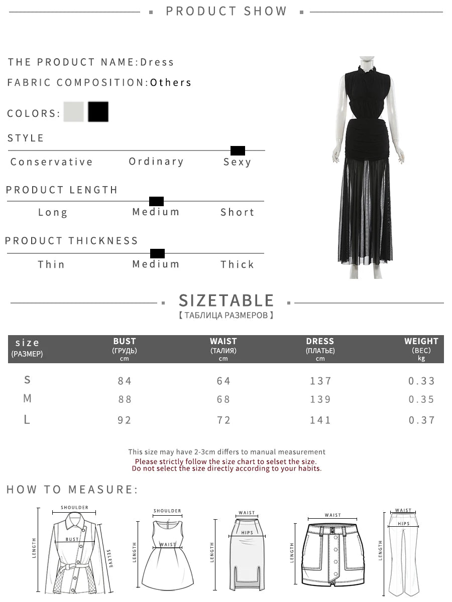 Sexy See Through Long Dress Woman Stand Collar Lace-Up Backless Robe Prom Party High Waist Ruched Elegant Vestidos