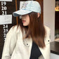 Women's Y2K Distressed Denim Baseball Cap, Bead Embellished Washed Jean Dad Hat, Adjustable Streetwear Sun Hat