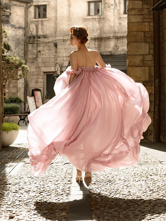 Irregular Dress Women Elegant Birthday Party Large Hem Fungus One Shoulder Patchwork See Through Sweet Chic Vestidos