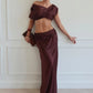 Women's Sexy Club Party Two-Piece Set Elegant Sleeveless Crop Top Maxi Skirt Matching Sets Female Ruched Two Piece Set