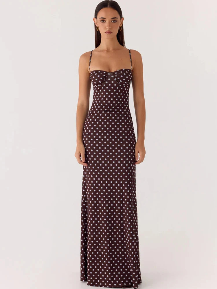 Polka Dot Backless Sexy Maxi Dress Women Elegant Fashion Spaghetti Strap Sleeveless Bodycon Club Party Long Dress