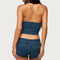 Women Y2K Retro Denim 2 Piece Outfit Halter Neck Crop Top + Low Waist Shorts Set Casual Summer Streetwear Matching Set