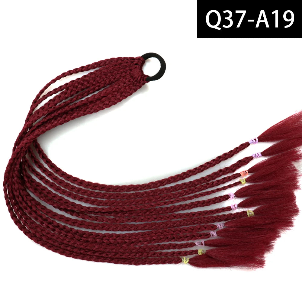 Synthetic Colored Braided Ponytail Hair Extension Rainbow Color Braids Pony Tail With Elastic Band Girl's Pigtail