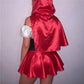 Women Off Shoulder Short Sleeve Tie Front Mini Dress With Hooded Cape Fairy Tale Cosplay Party Costume Outfit