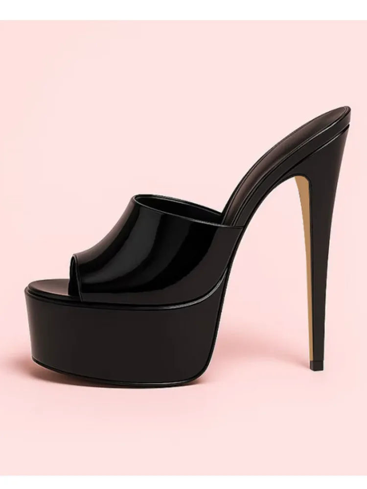 Summer New Women's Thick Bottom, Fine High Heels, Toothed Cool Slippers, Fashion Show, Party, Ultra High Heel Sandals