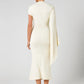 Women One Shoulder Cape Sleeve Sexy Midi Dress Metal Buckle Twisted Bodycon Mermaid Mid‑Calf Evening Party Dresses