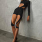 Hollow Chic 2 Piece Set Sexy Hipster Stretch Skinny Bodysuit+Irregular Shorts Matching Midnight Party Clubwear Suits