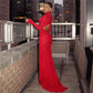 Sexy Cut Out Backless Red Party Dress Women Elegant Luxury Turtleneck Long Sleeve Maxi Dresses Evening Gown