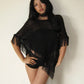 Y2K Lace Sheer Poncho Women Tassel Trim Cape Top Hollow Out Mesh Cropped Shawl Bohemian Beach Cover Up Retro Streetwear
