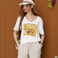 Fox Print Oversized T-Shirt, White Short Sleeve Tee Casual Cartoon Graphic Top