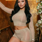 Wild See Through 2 Piece Set Women Sexy Turtleneck Full Sleeve Crop T-Shirt+Bike Shorts Midnight Street Club Suits