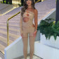 Shine Rhinestones Jumpsuits Women Irregular Hollow Skew Collar Single Sleeve Hottie Sexy Coquettish Clubwear Overalls