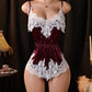 Sexy Women's Lace Lingerie Bodysuit Cute Sleeveless Spaghetti Strap V Neck Ruffle Naughty Babydoll Jumpsuit Sleepwear