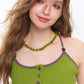 Women's Contrast Trim Spaghetti Strap Cami Top with Color Buttons, Square Neck Slim Ribbed Tank for Daily