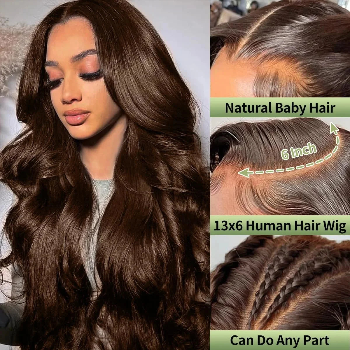 Chocolate Brown Body Wave Transparent 13x6 13x4 HD Lace Frontal Colored Human Hair Wig