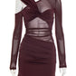 Inclined Shoulder Long Sleeve Sexy Mini Dress Women Fashion Mesh See Through Backless Ruched Club Party Dresses Female