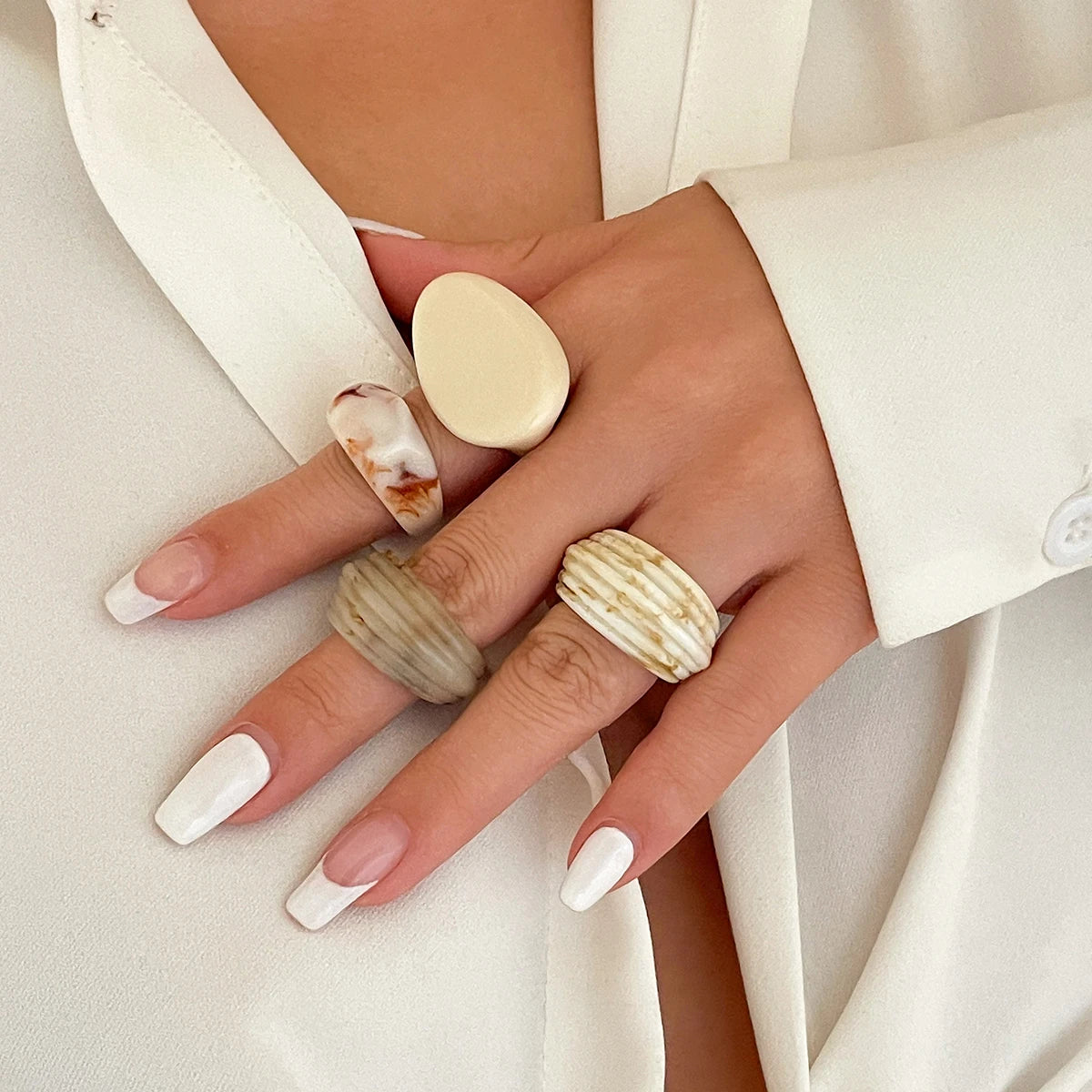 Creative Resin Acrylic Rings for Women Fashion Statement Bohemian Geometric Couple Ring Y2K Wed Engaged Jewelry Gift