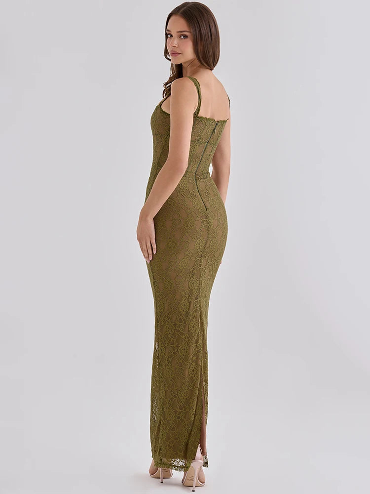 Women Elegant Lace Sexy Maxi Dress Sleeveless Spaghetti Strap Bodycon Dress Party Evening Cocktail Mermaid Dresses