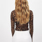 Women Sheer Leopard Print Tops Slim Fitted Long Sleeve See Through Mesh Shirts Going Out Y2K Vintage Streetwear