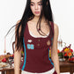 Women's 66 Print Jersey Tank Top, Layered Lace Trim Camisole, Y2K Coquette Sporty Style Sleeveless Top