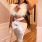 Furry Sexy 2 Piece Set Women Tracksuit Backless Tank Tops+High Waist Hollow Bike Shorts Nightclub Matching Outfits