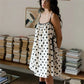 Women's Mini Cami Dress Stylish Sleeveless Spaghetti Strap Dress White with Black Circles Print Summer Beach Sun Dress
