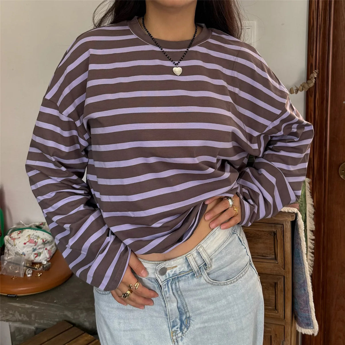 Autumn Spring Long Sleeve Striped T-Shirts Women Basic Casual Tops Female Cozy Loose Blouse Tees Harajuku T Shirt New