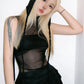 Mesh Sexy Tassel Hat+Vest Half Turtleneck Patchwork Irregular Hem Hip-Hop Style Music Festival Midnight Streetwear