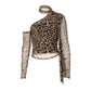 Leopard Print Mesh Sheer Sexy One Shoulder Top Long Sleeve Shirts & Blouses Woman Fall 2025