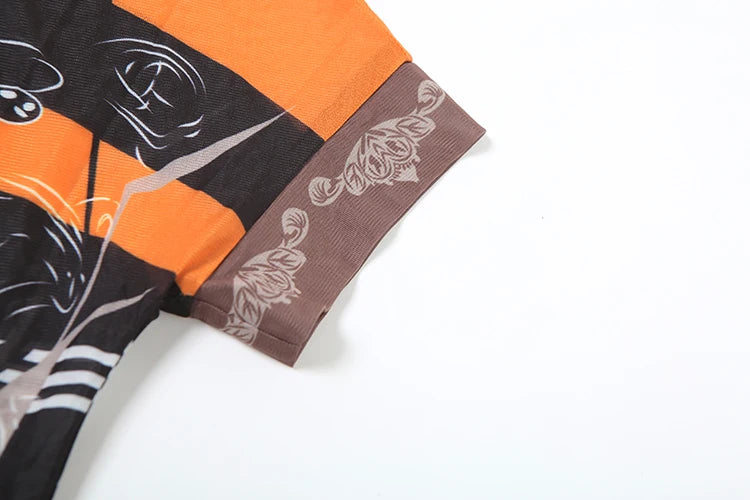 Colorful Print 2-Piece Set Elasticity Women See Through o-Neck Tops+Flared Trousers Summer Trend Daily Matching Suits