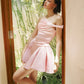 Folds Dress Women Inclined Shoulder Sleeveless Fluffy Hem Birthday Party Elegant Sweet Banquet Chic Summer Bodycon